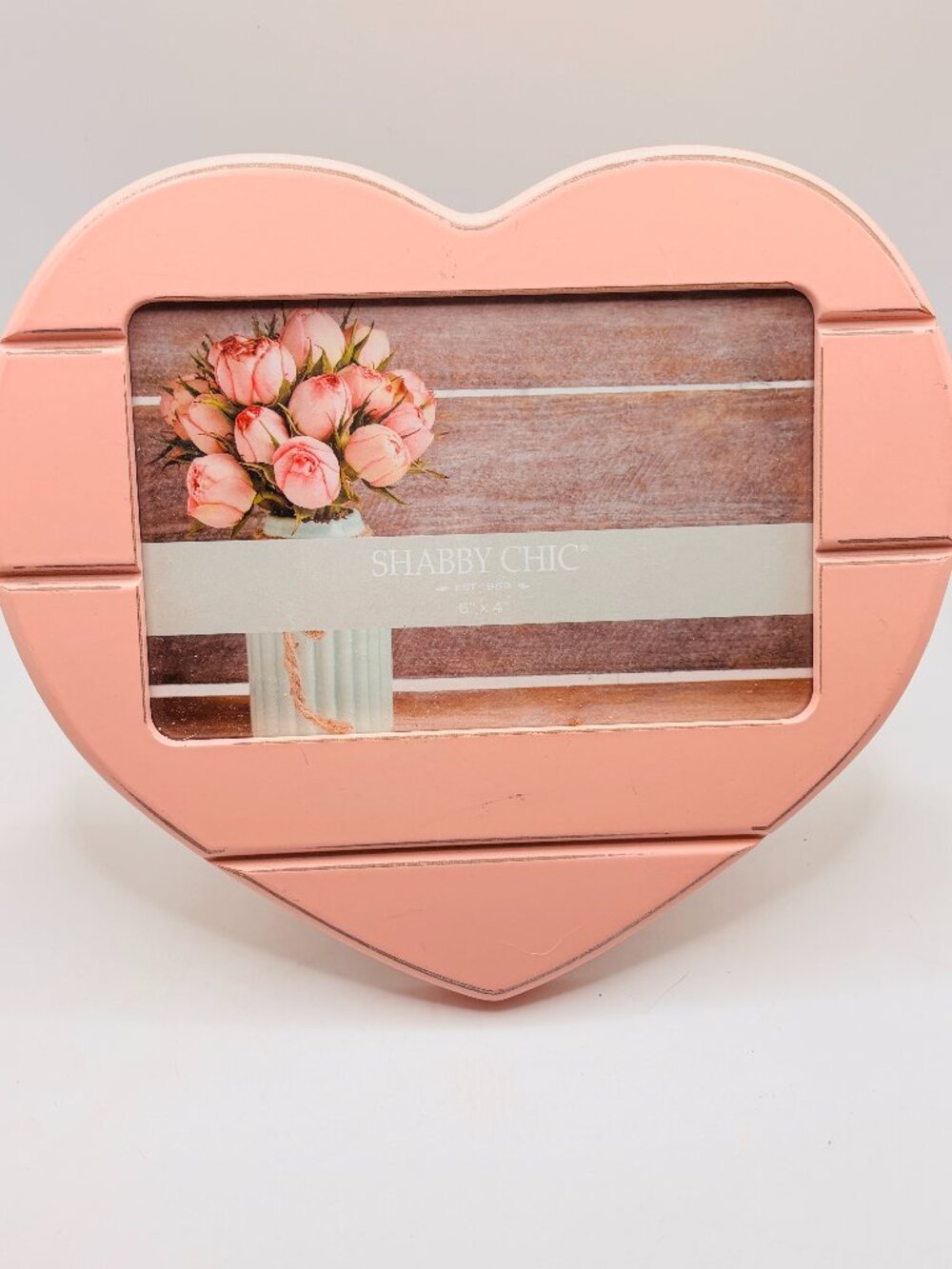 Shabby Chic Picture Frame Pink Wood Shiplap style Heart Romantic Cottagecore